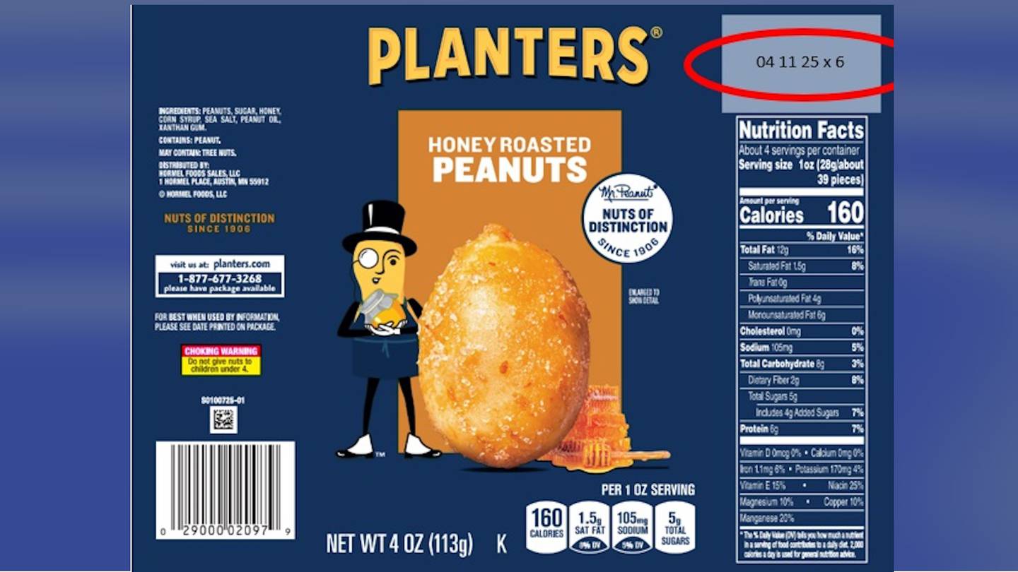 Recall alert Planters nuts recalled in 5 southeastern states over